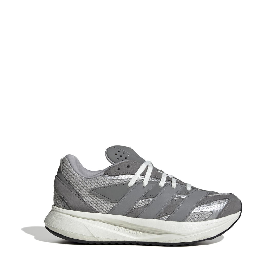 Grijs en zilverkleurige jongens en meisjes adidas Sportswear Lightblaze sneakers van leer en textiel/voering: textiel met veters