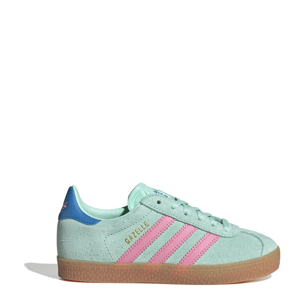 Turquoise en roze jongens en meisjes adidas Originals Gazelle sneakers van suède/voering: mesh/voetbed: eva met veters