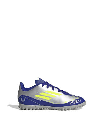 F50 Club Messi  junior voetbalschoenen zilvermetallic /kobaltblauw/geel