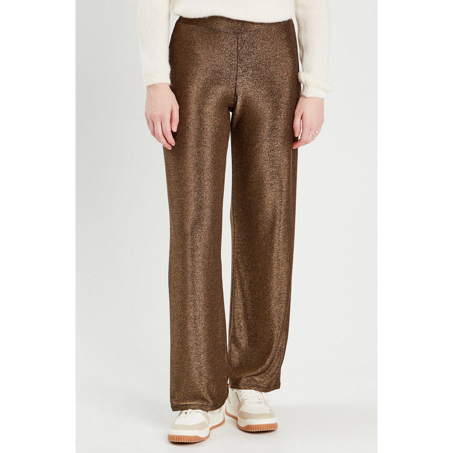 Cache wide leg regular waist broek goud met glitter