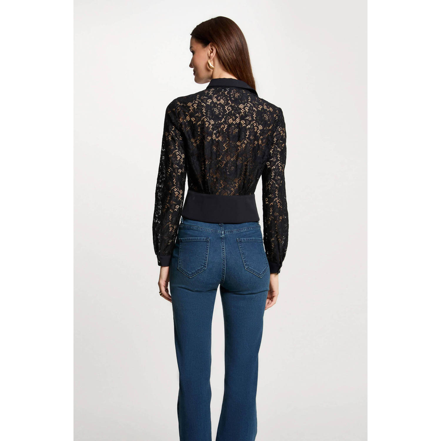 Morgan blouse met kant donkerblauw