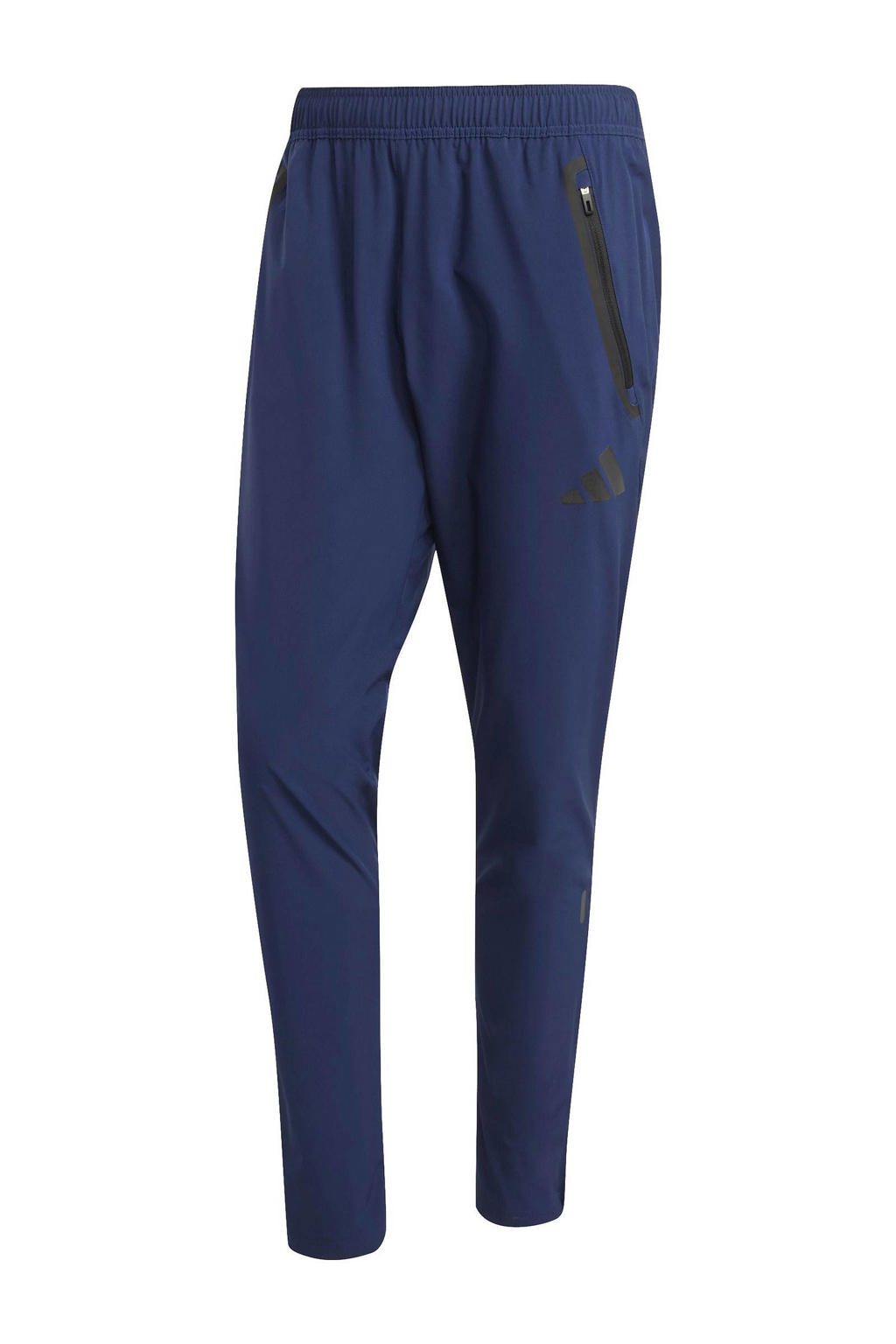 Donkerblauw en zwarte heren adidas Performance trainingsbroek Tiro 25C van polyester met tapered fit, regular waist en effen