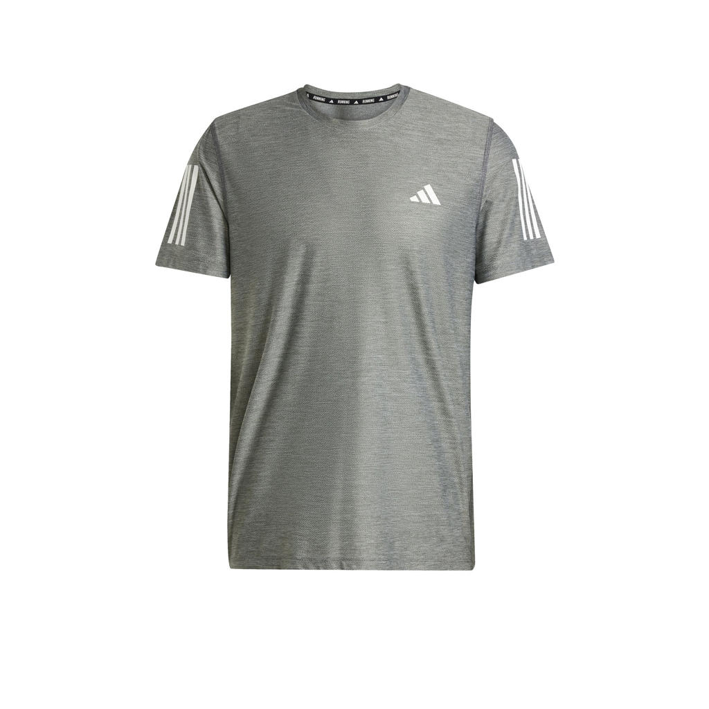 Grijze heren adidas Performance hardloopshirt van polyester met effen, korte mouwen en ronde hals