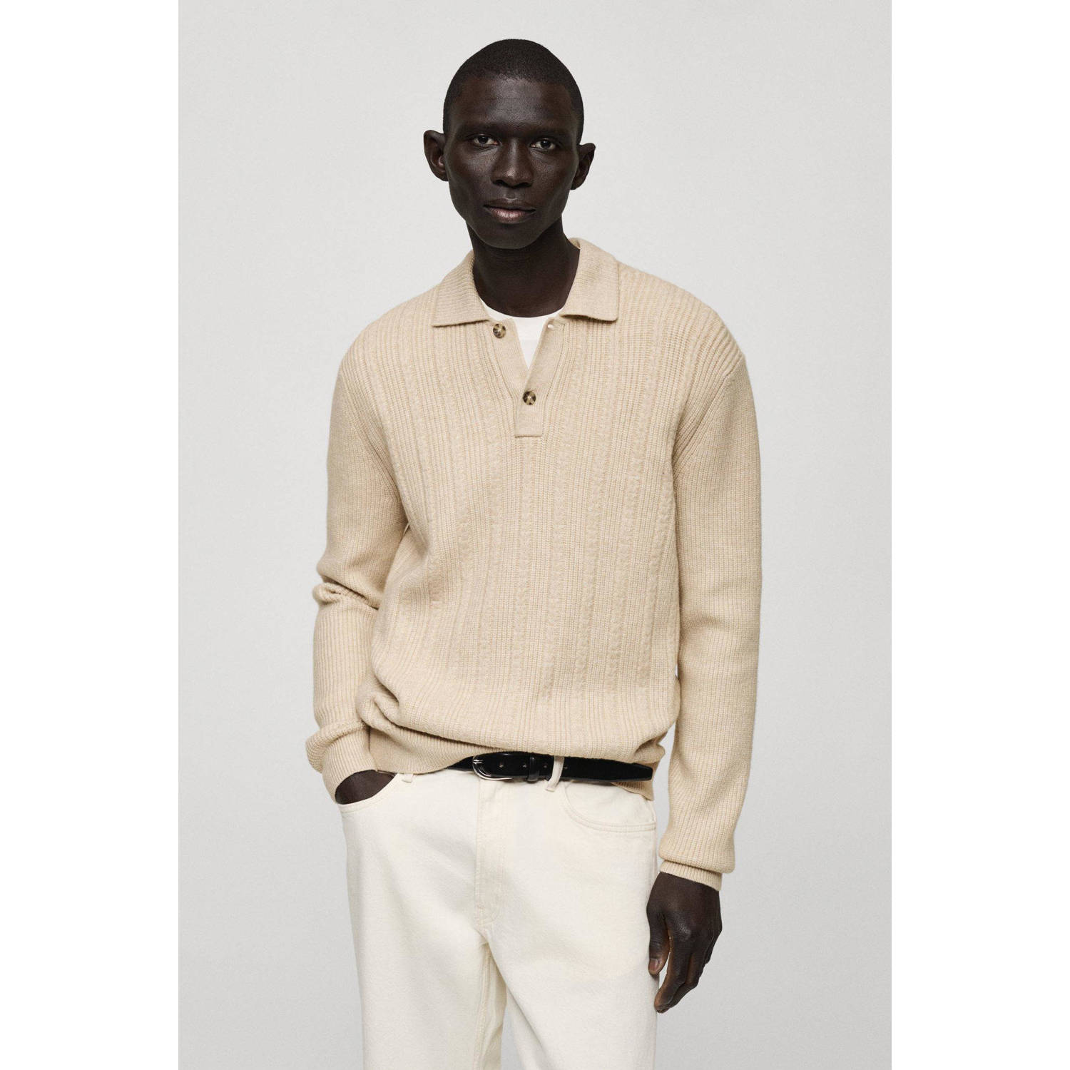 Mango Man trui grof gebreid beige