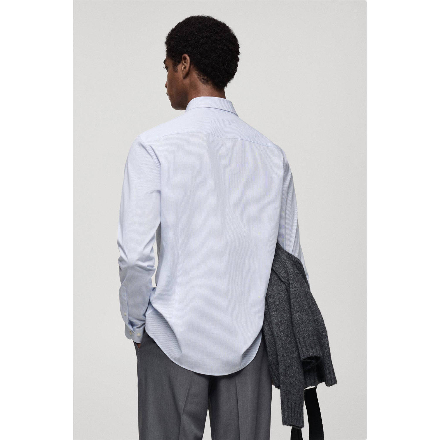Mango Man casual gestreept overhemd lichtblauw