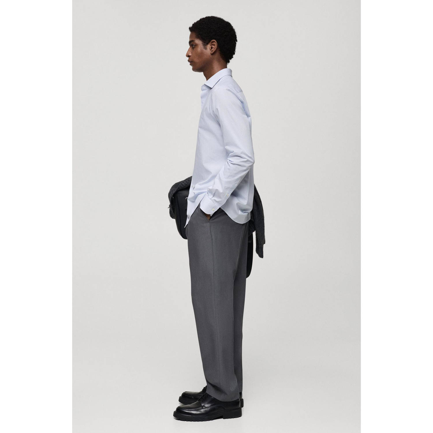 Mango Man casual gestreept overhemd lichtblauw