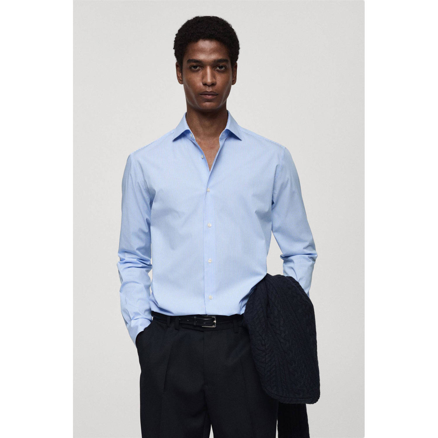 Mango Man casual gestreept overhemd blauw
