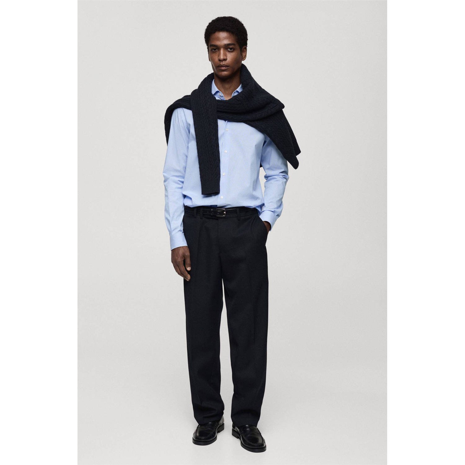 Mango Man casual gestreept overhemd blauw