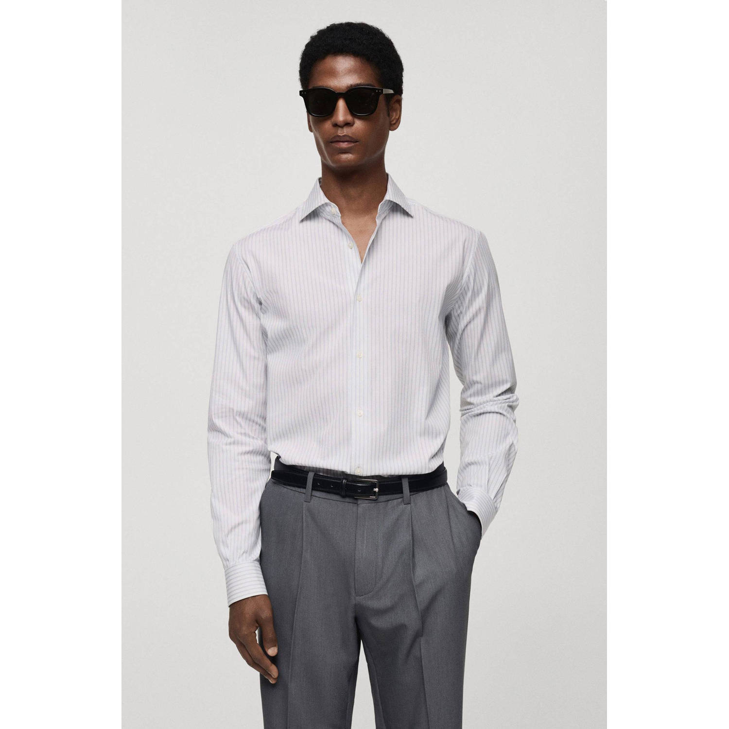 Mango Man casual gestreept overhemd wit