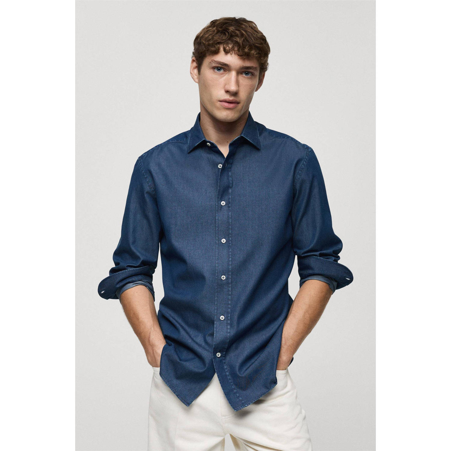 Mango Man casual overhemd blauw