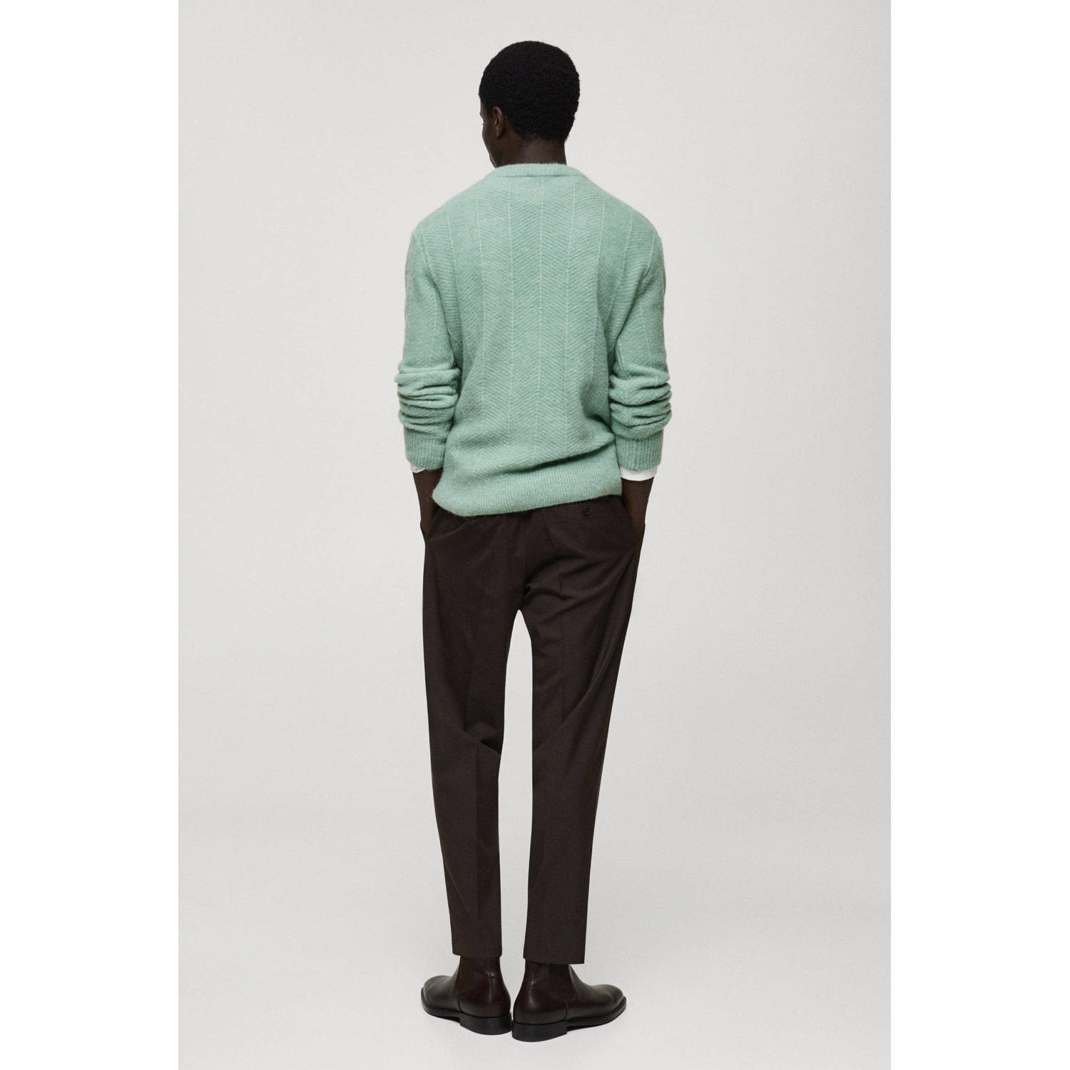 Mango Man trui met ingebreid patroon turquoise