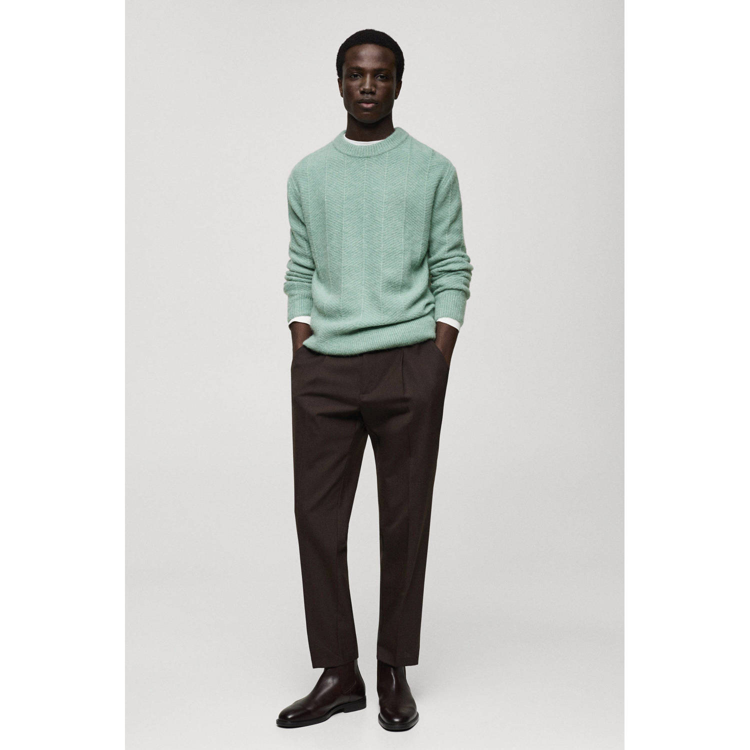 Mango Man trui met ingebreid patroon turquoise