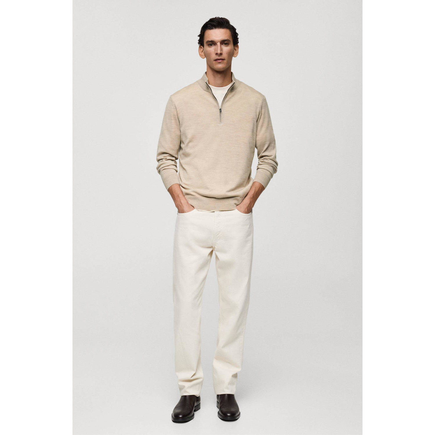 Mango Man trui fijn gebreid beige