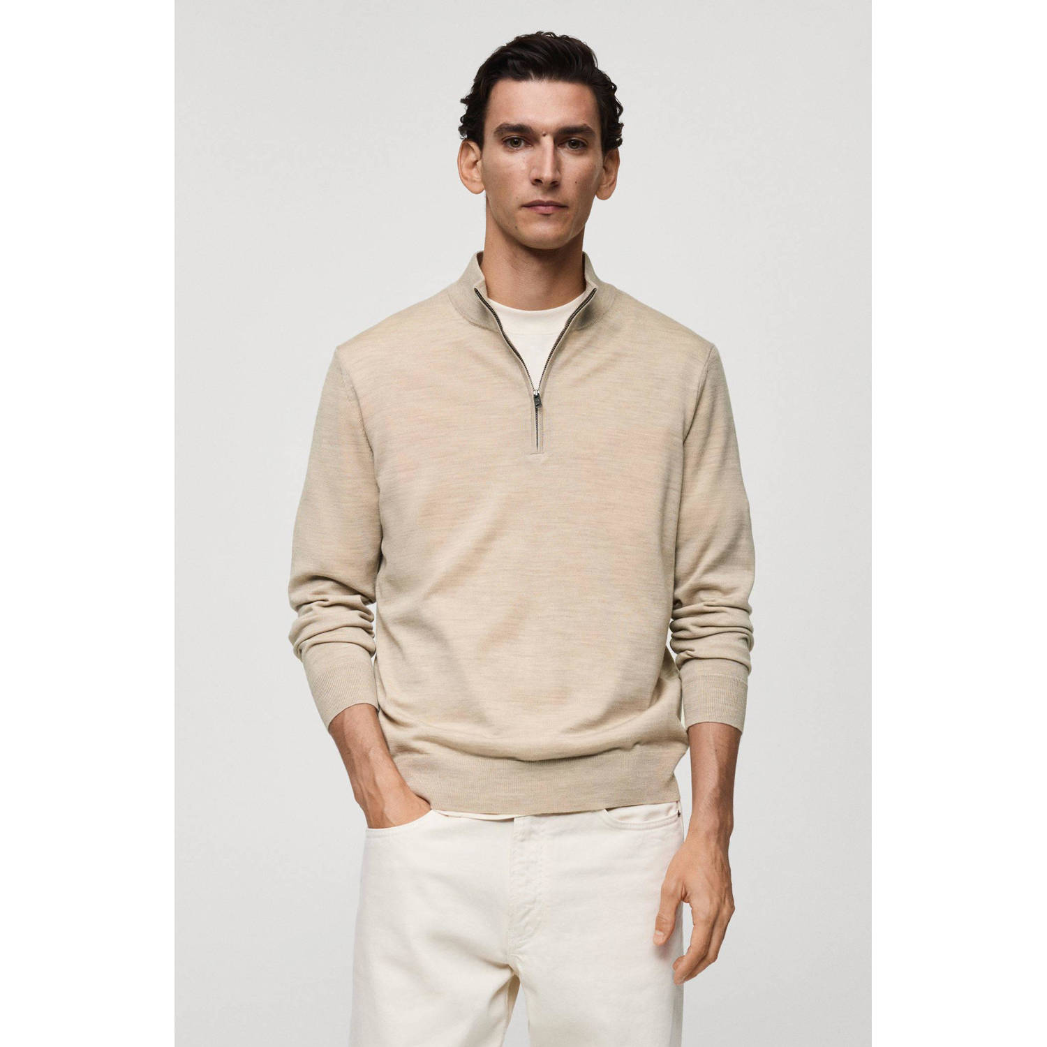 Mango Man trui fijn gebreid beige