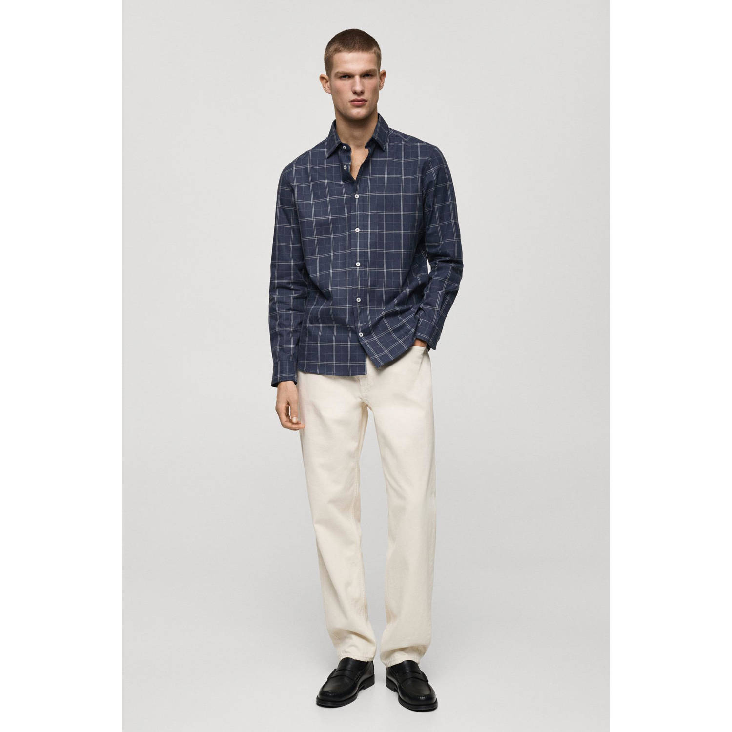 Mango Man casual overhemd donkerblauw