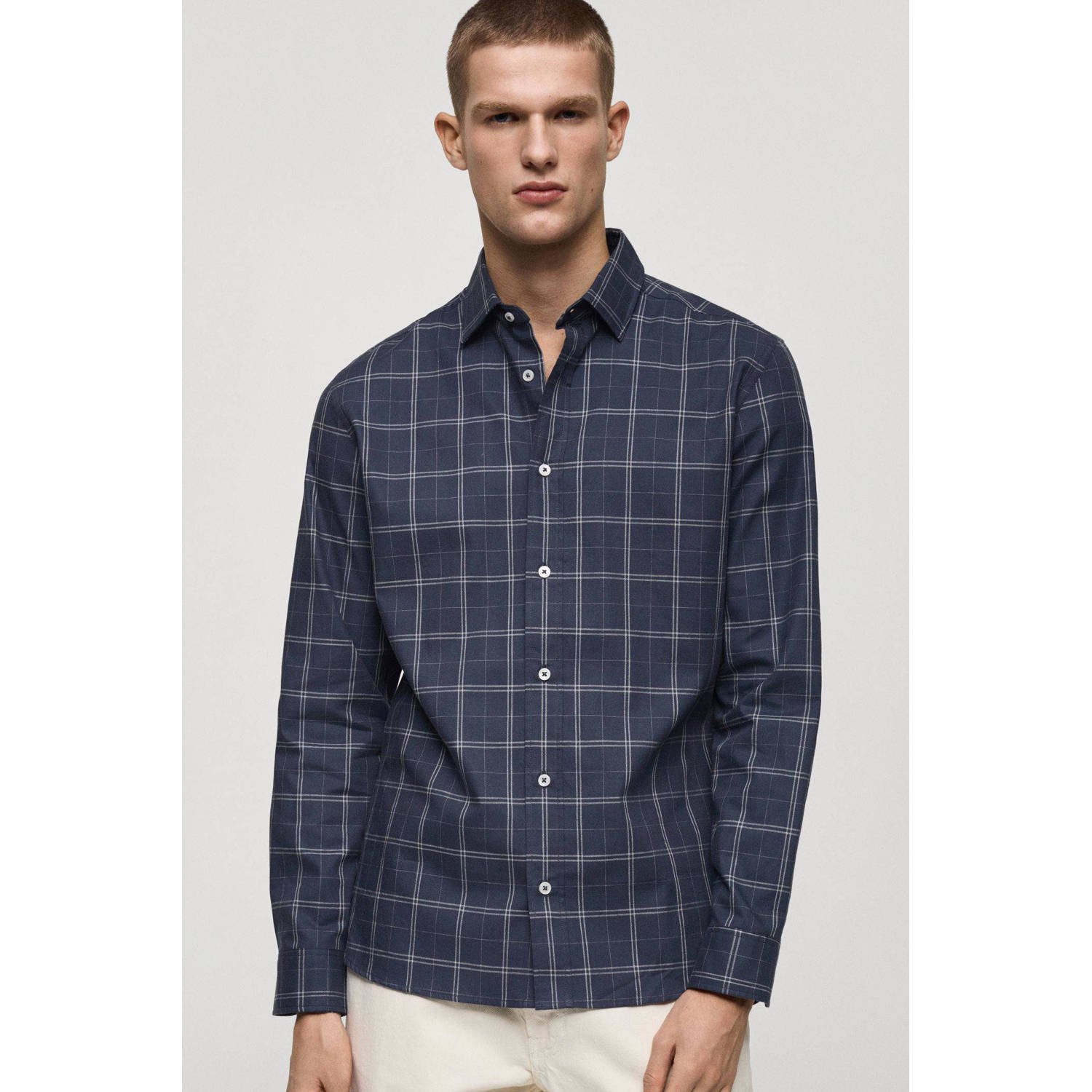 Mango Man casual overhemd donkerblauw