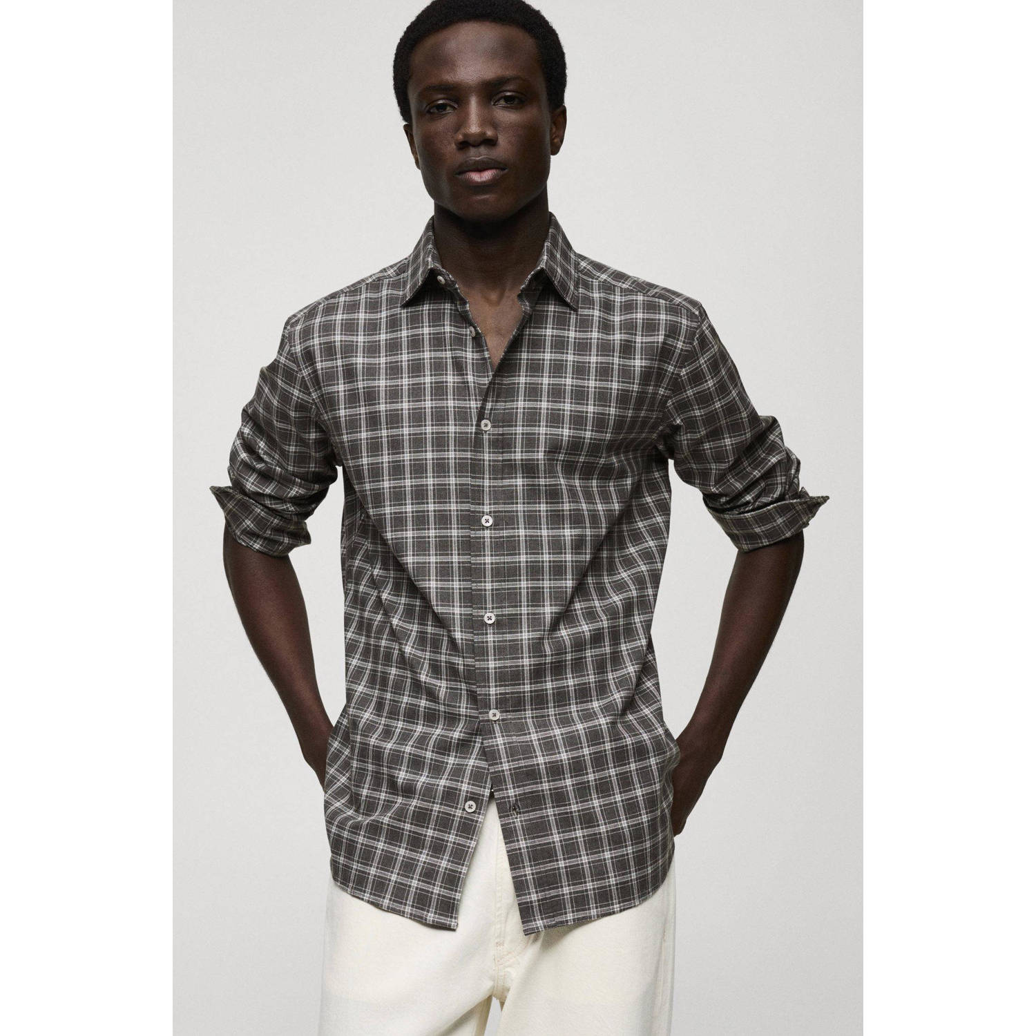 Mango Man casual overhemd grijs