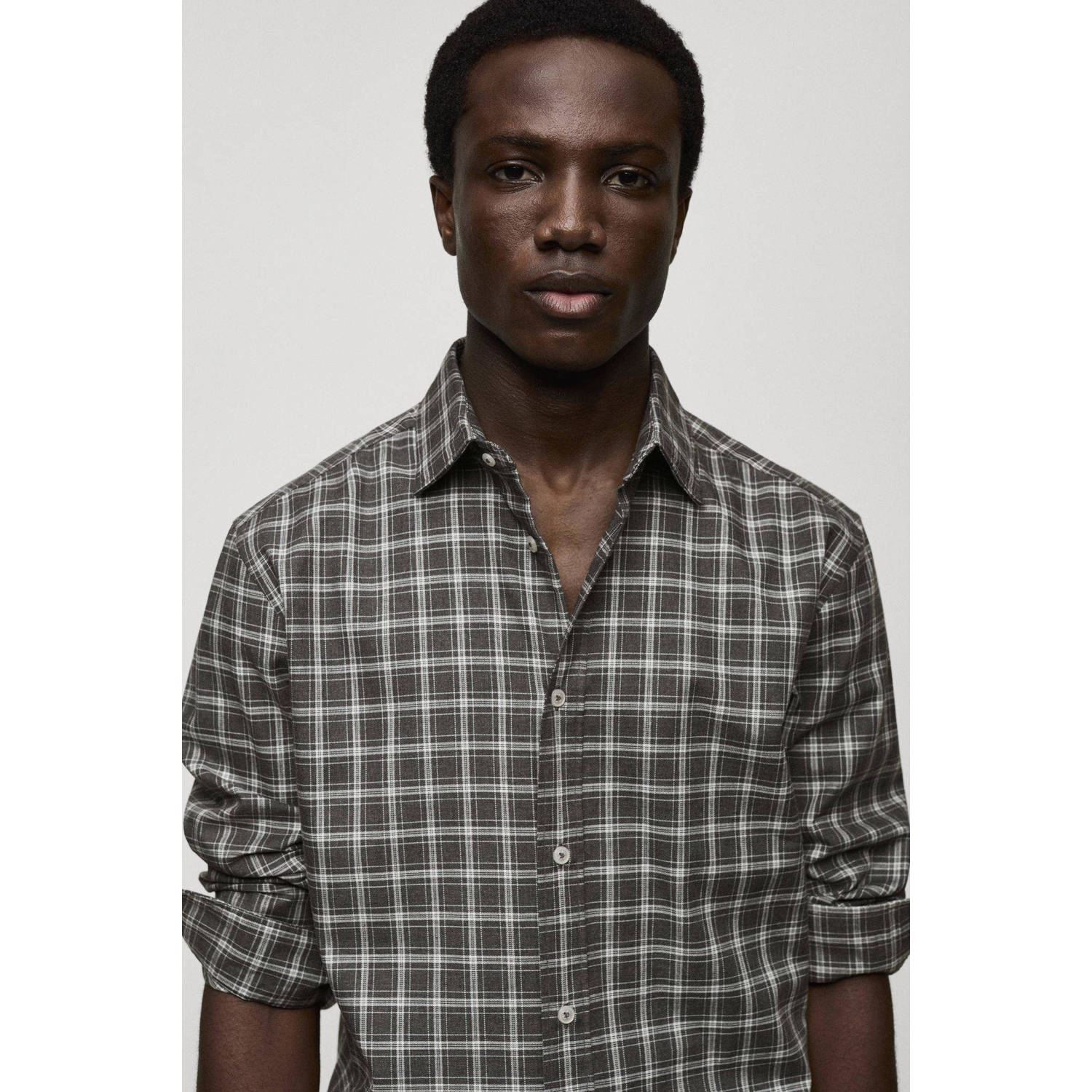 Mango Man casual overhemd grijs