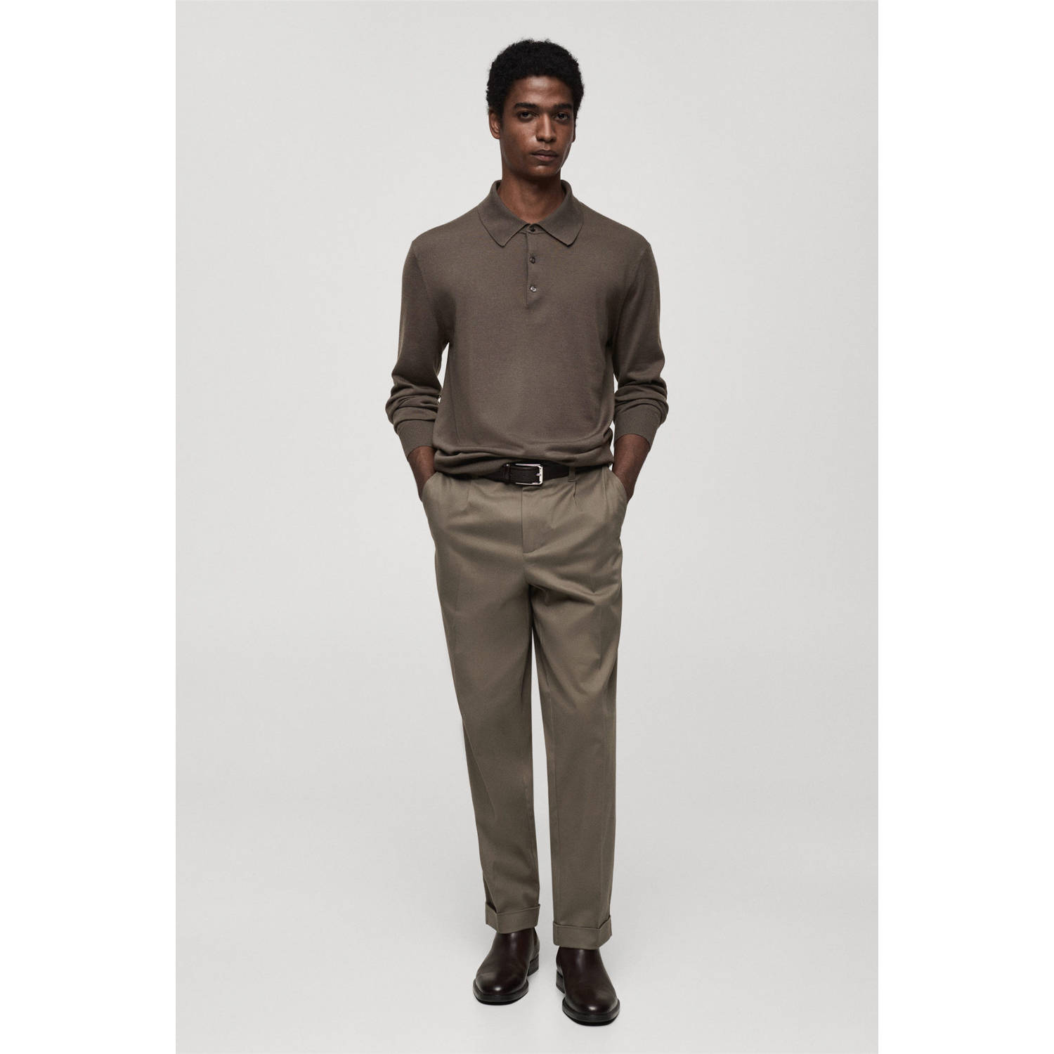 Mango Man regular polo gebreid donkergroen