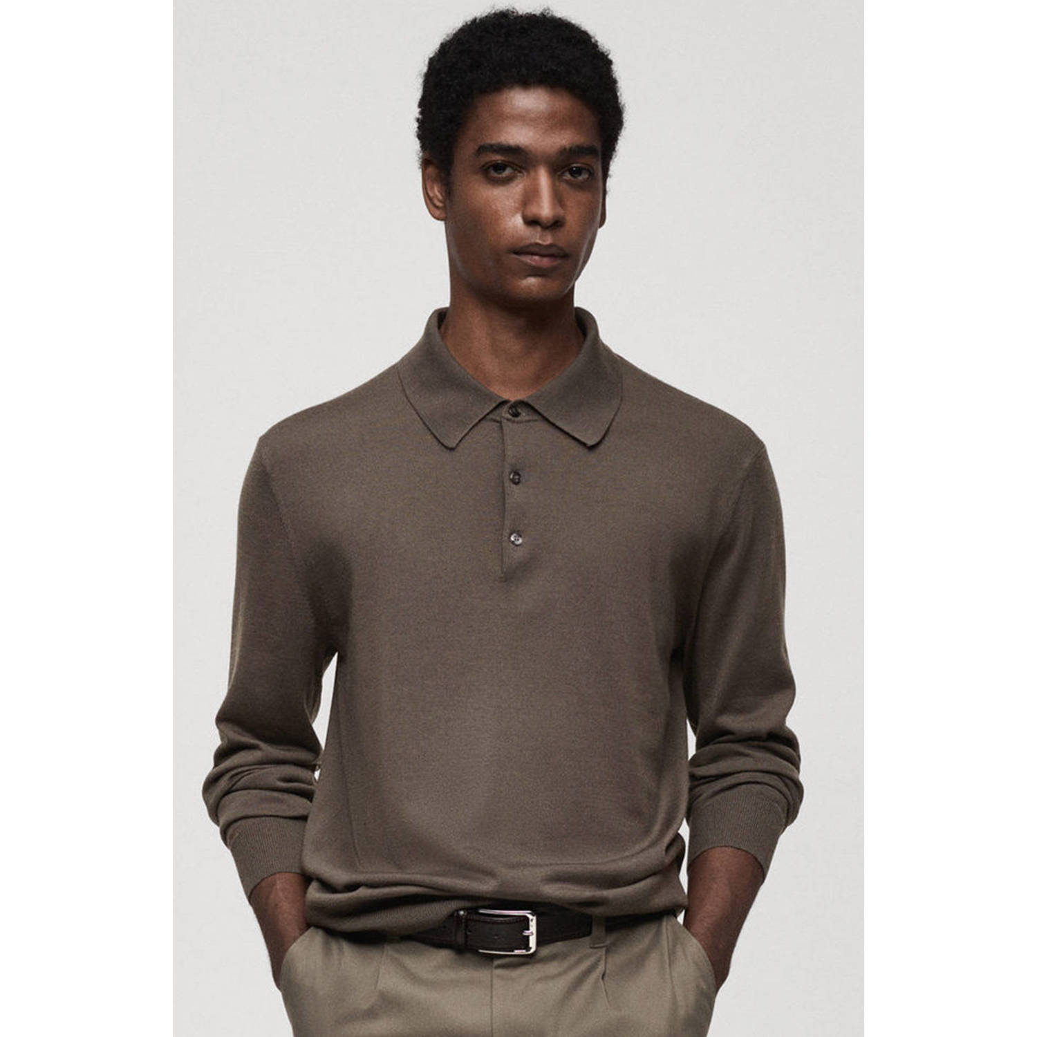 Mango Man regular polo gebreid donkergroen