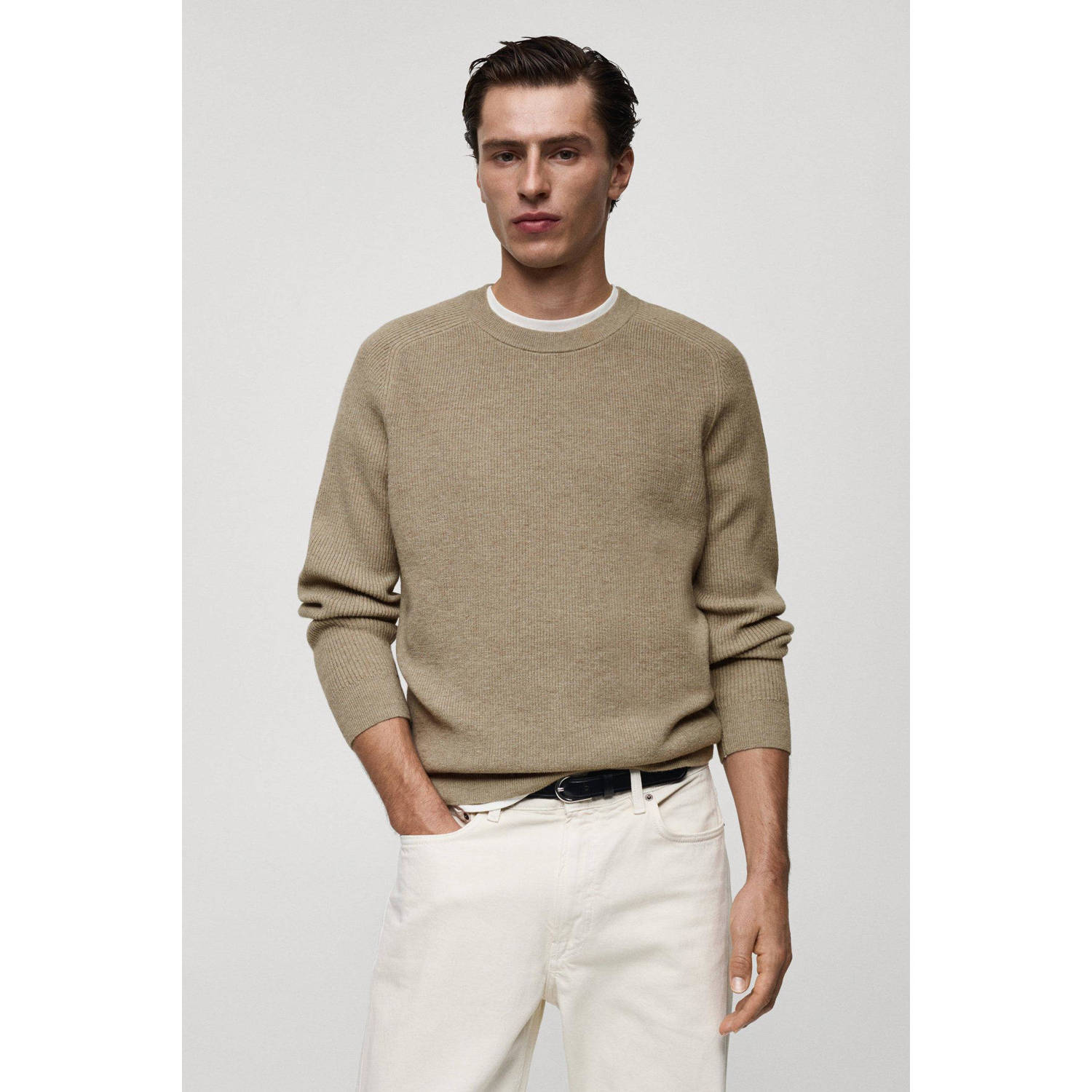 Mango Man trui gebreid beige