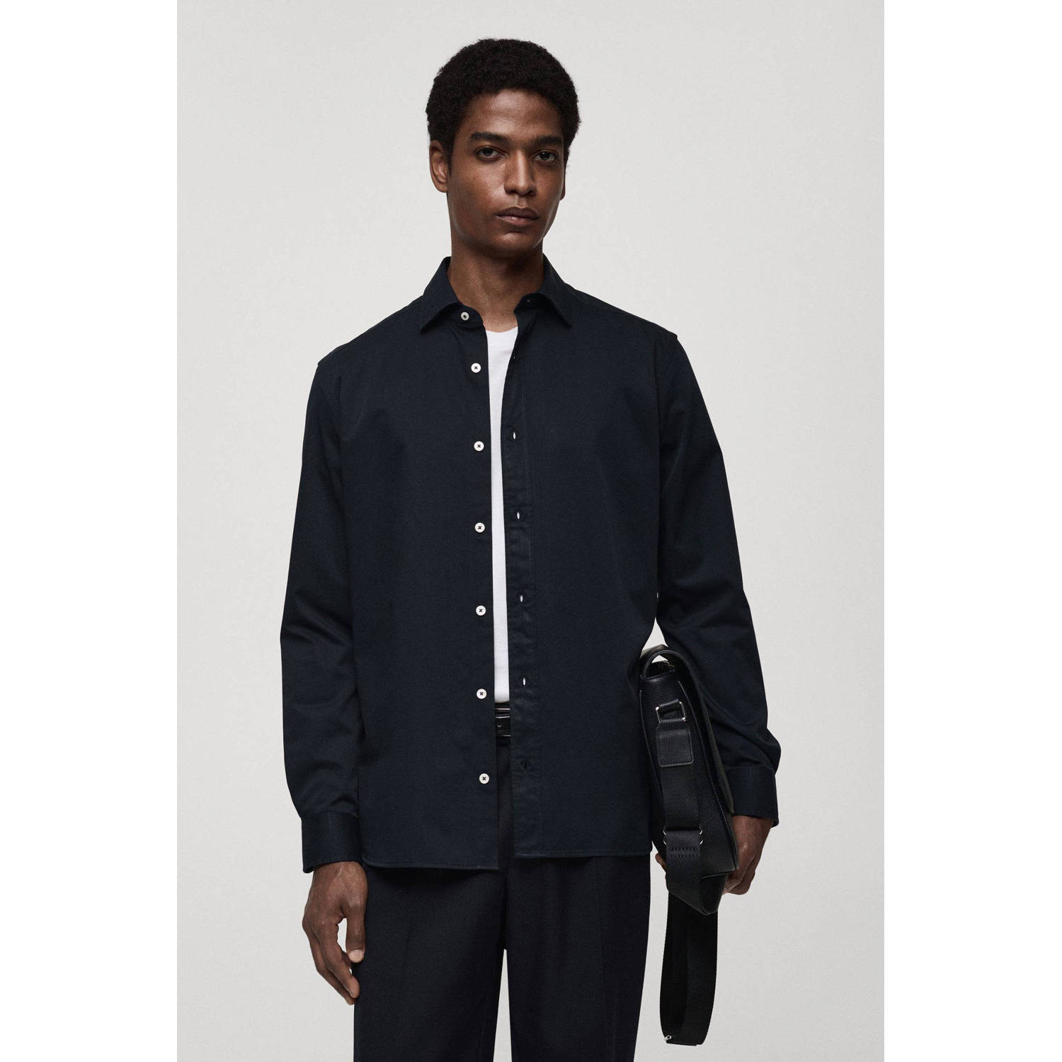 Mango Man zakelijk overhemd donkerblauw