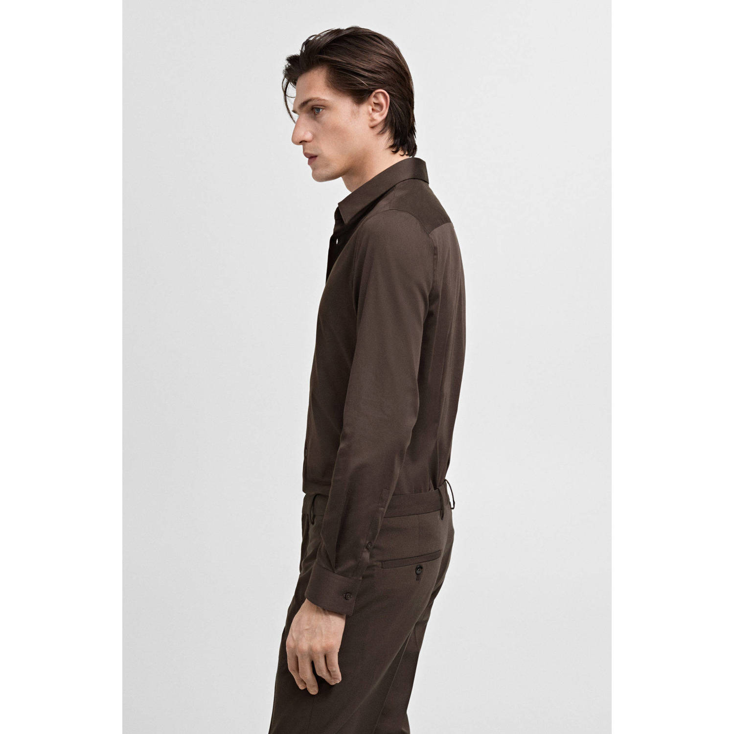 Mango Man super slim fit overhemd bruin