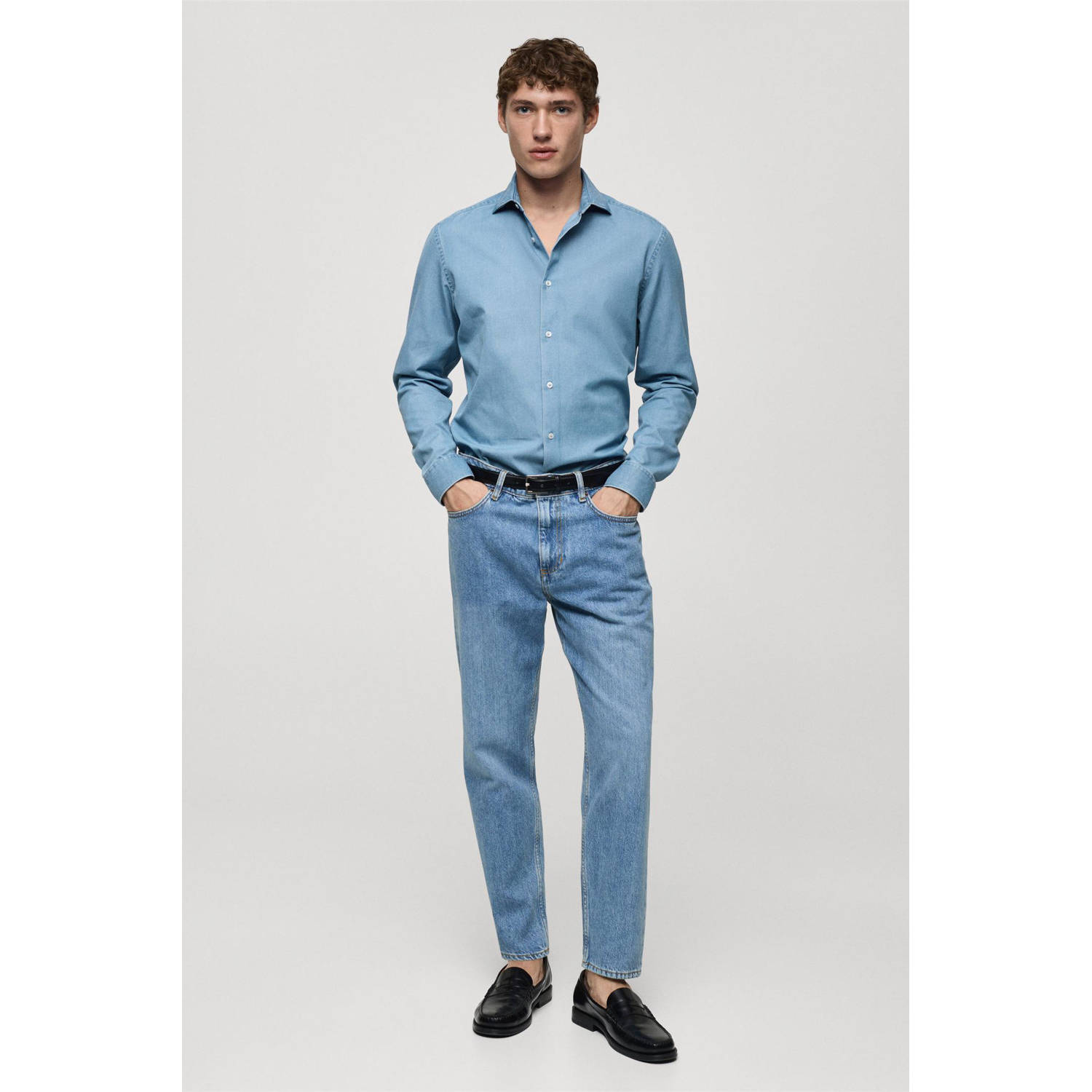 Mango Man casual overhemd lichtblauw
