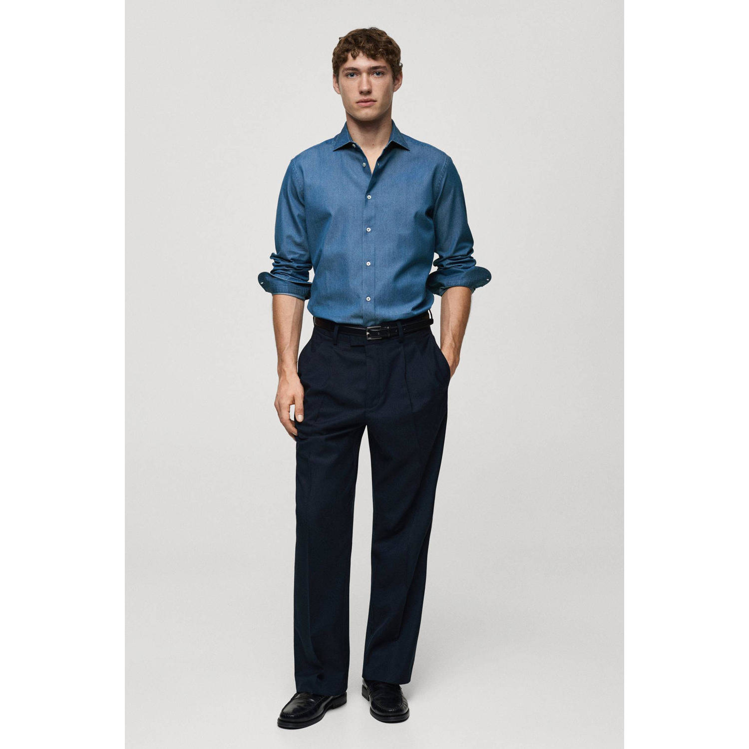 Mango Man casual overhemd blauw