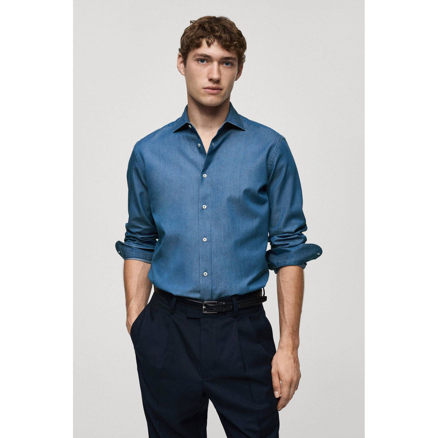 Mango Man casual overhemd blauw