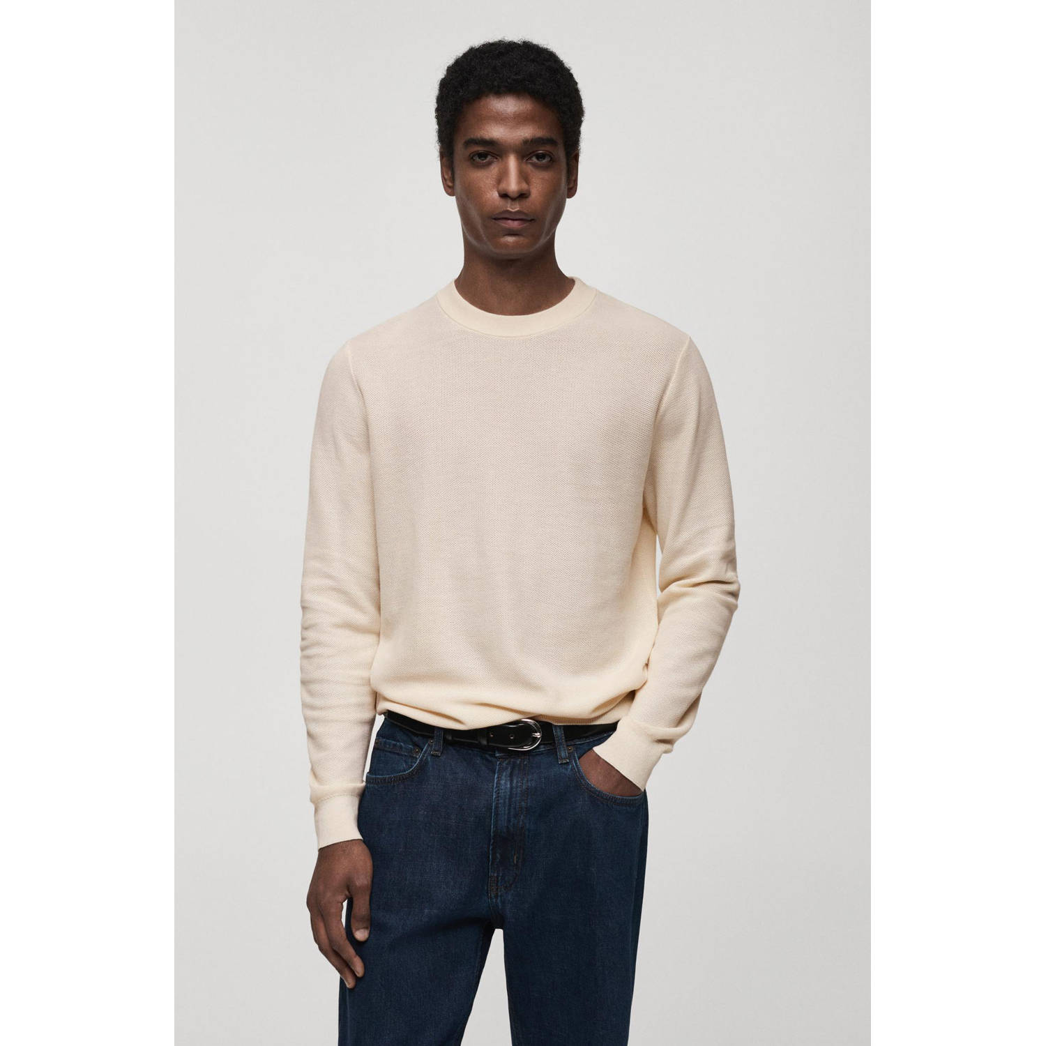 Mango Man trui fijn gebreid beige