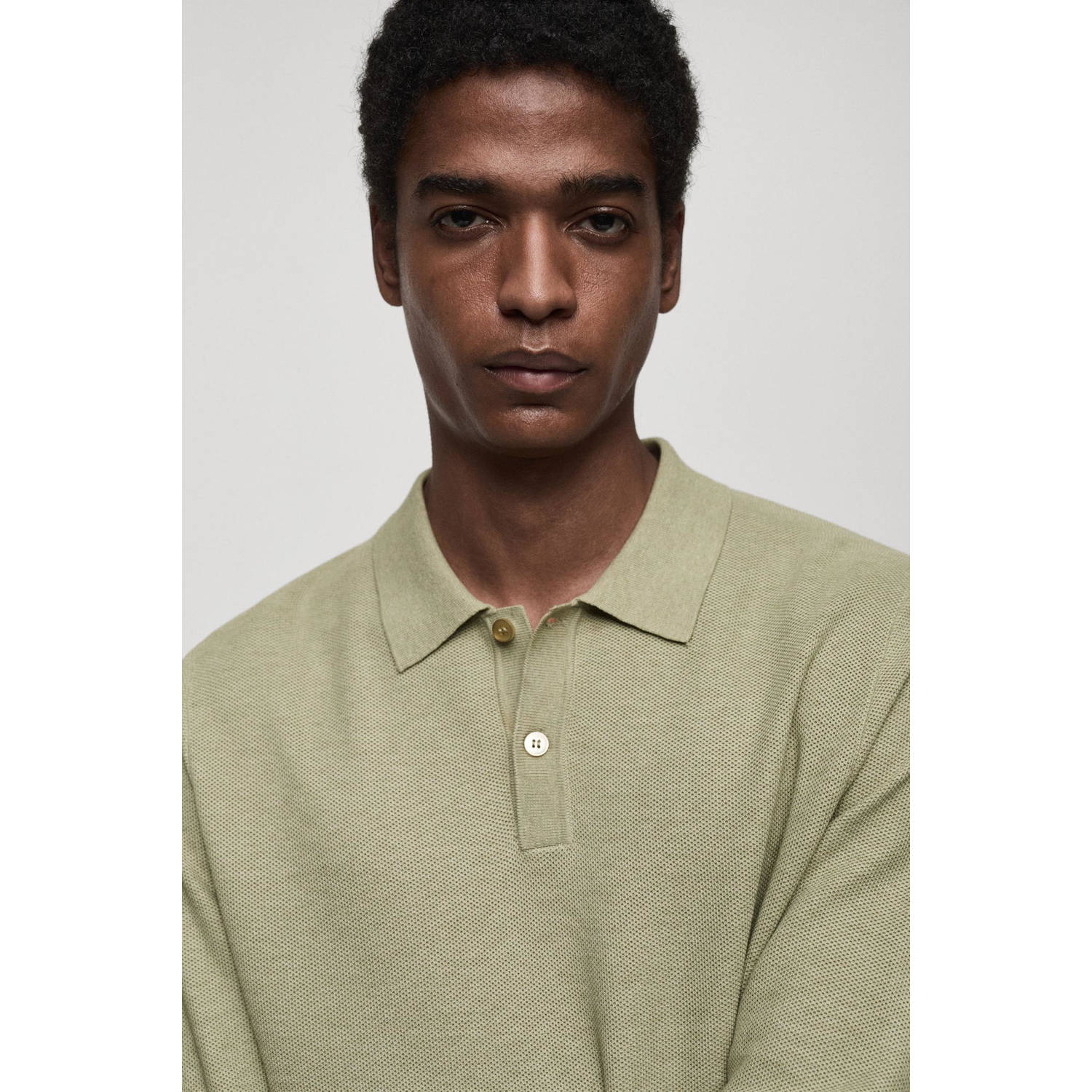 Mango Man polo fijn gebreid lichtgroen