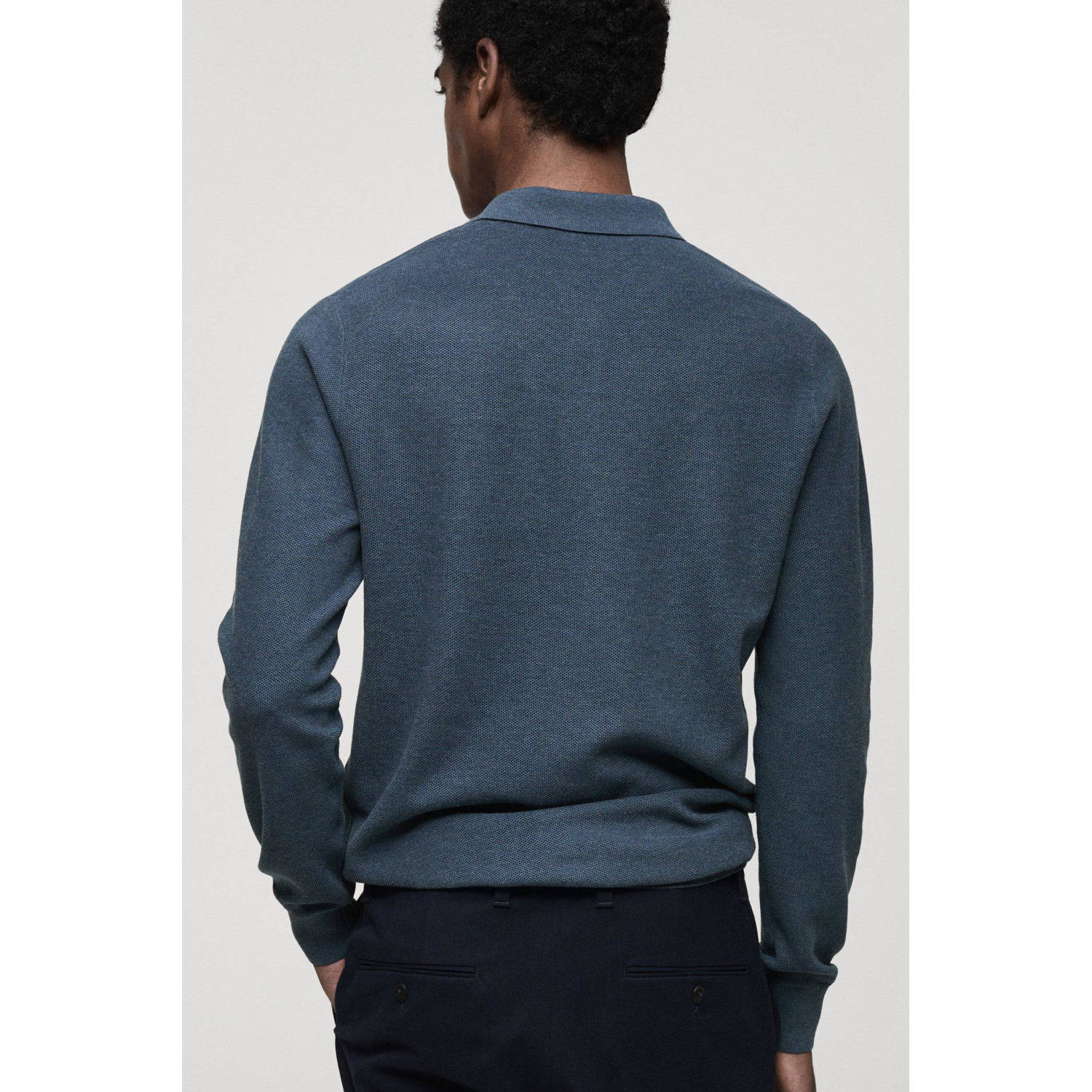 Mango Man polo fijn gebreid donkerblauw