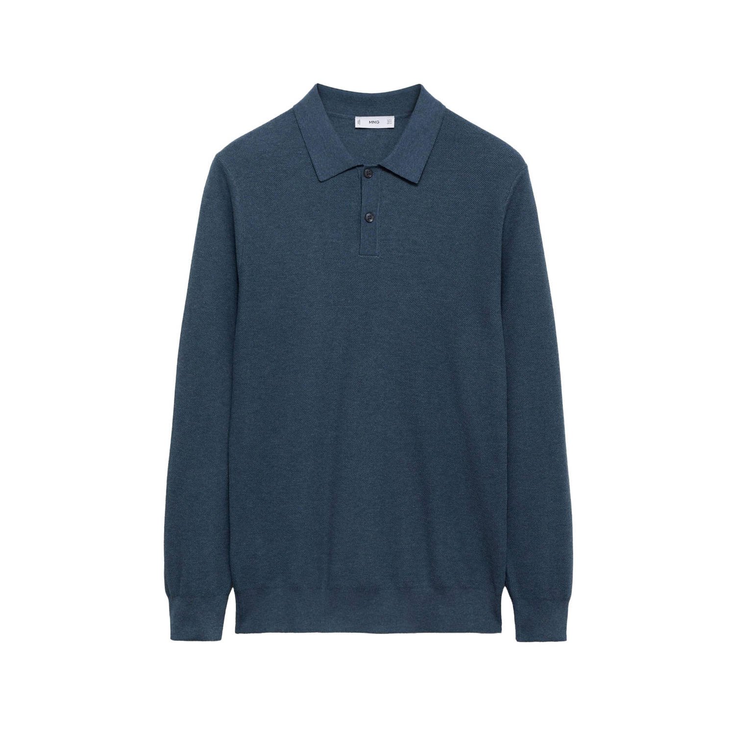 Mango Man polo fijn gebreid donkerblauw