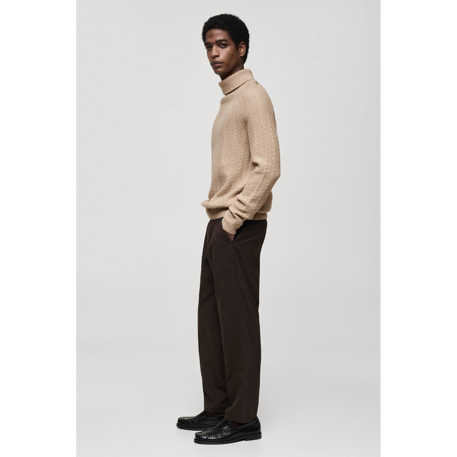 Mango Man coltrui fijn gebreid beige