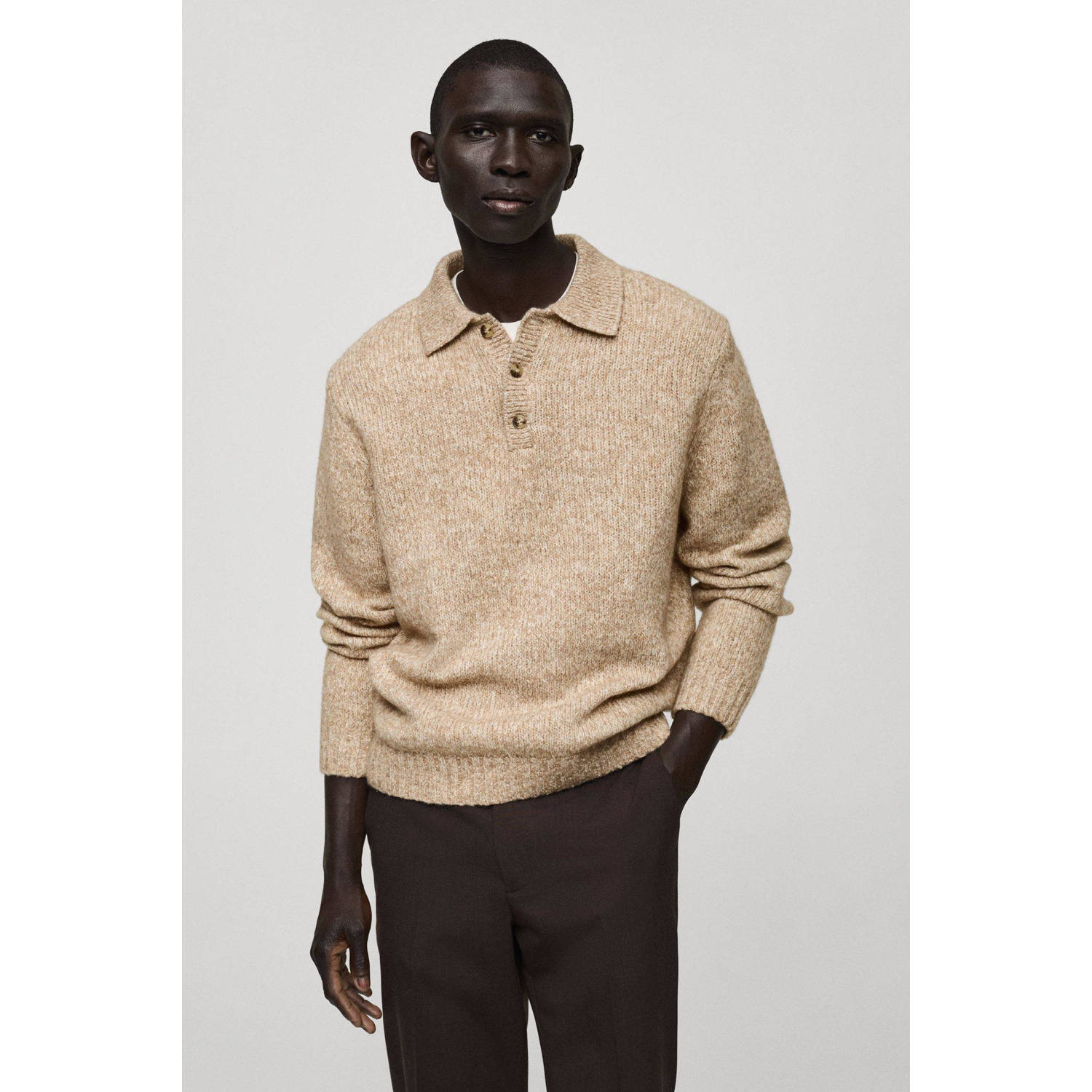 Mango Man trui grof gebreid beige