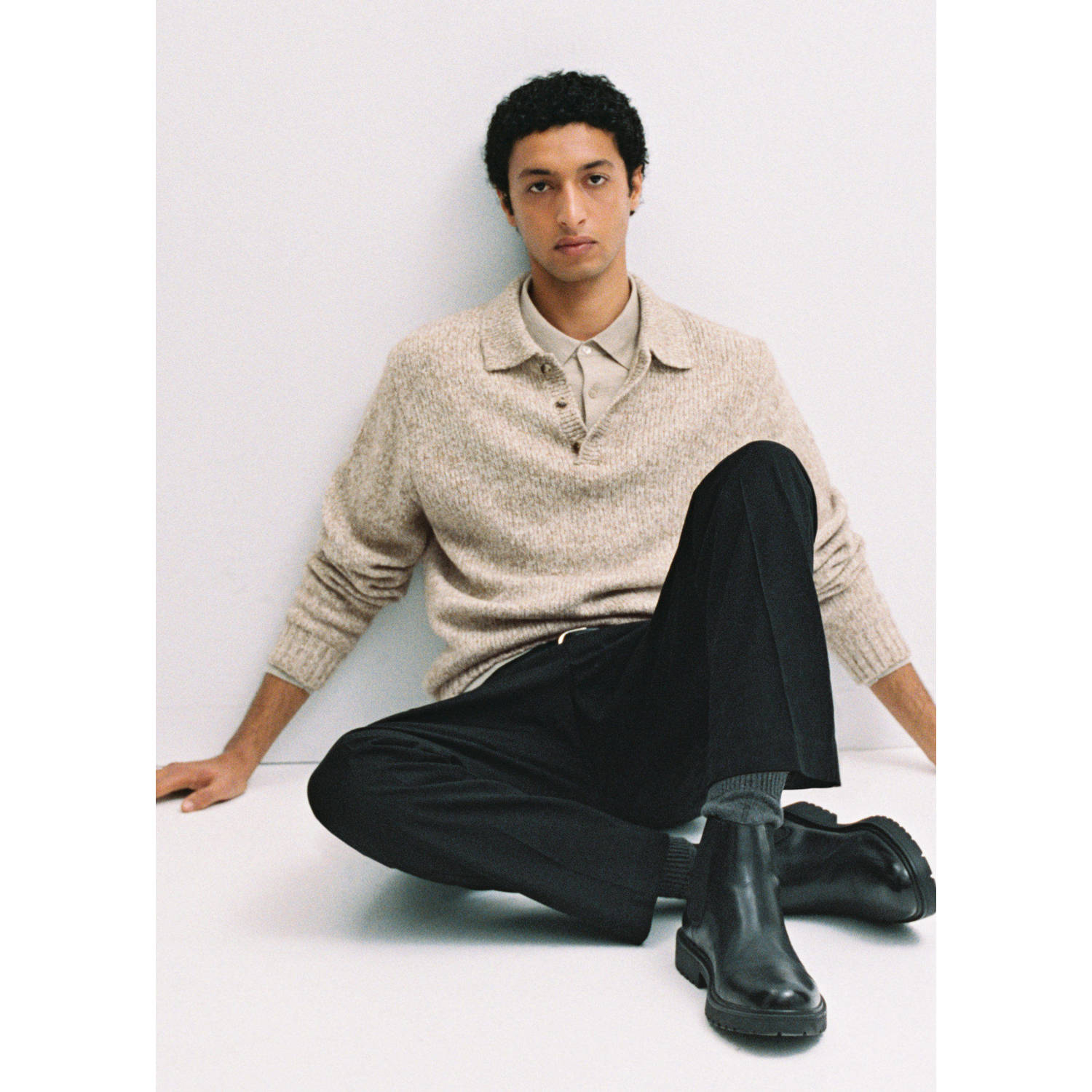 Mango Man trui grof gebreid beige