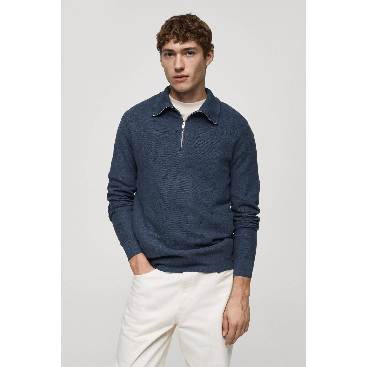 Mango Man trui fijn gebreid blauw