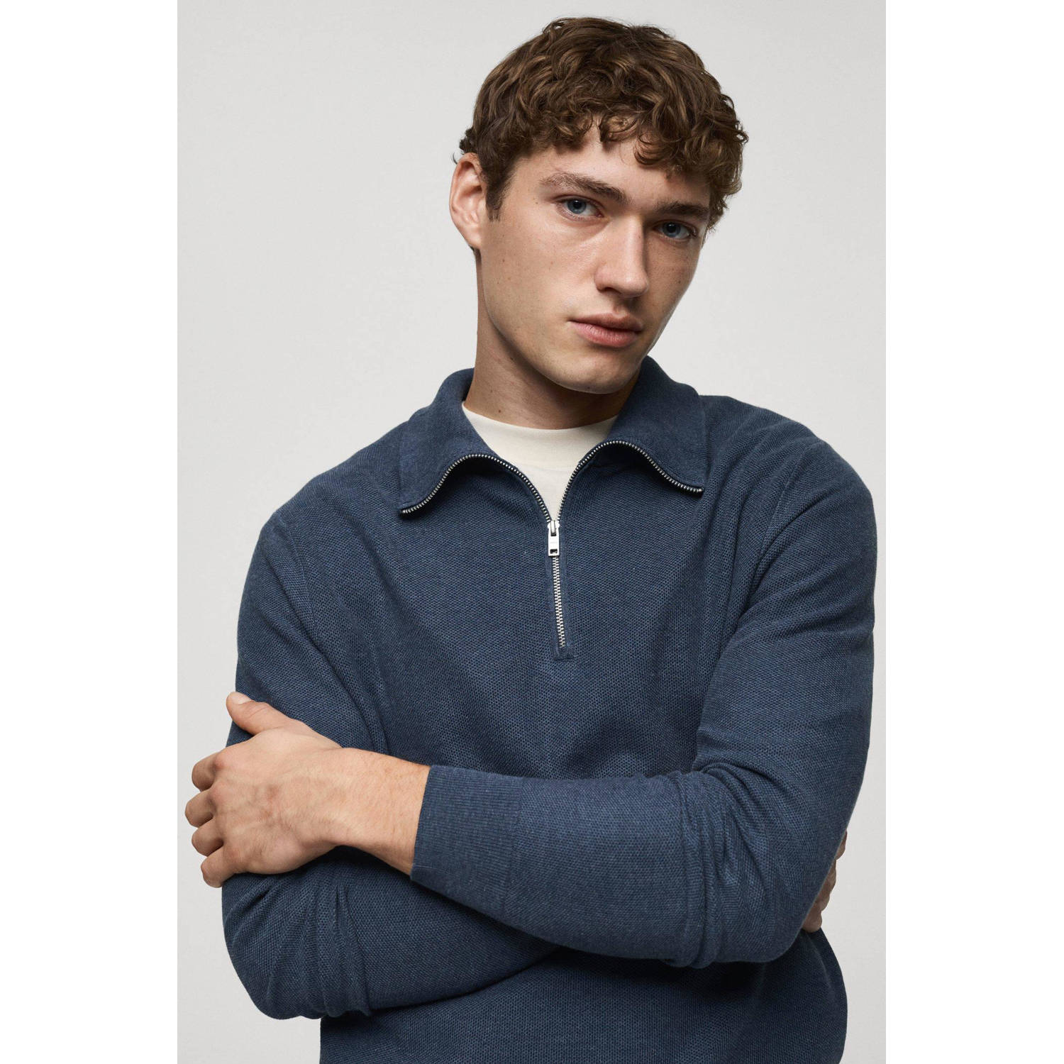 Mango Man trui fijn gebreid blauw