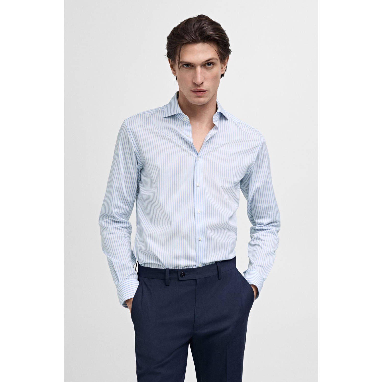 Mango Man zakelijk overhemd blauw