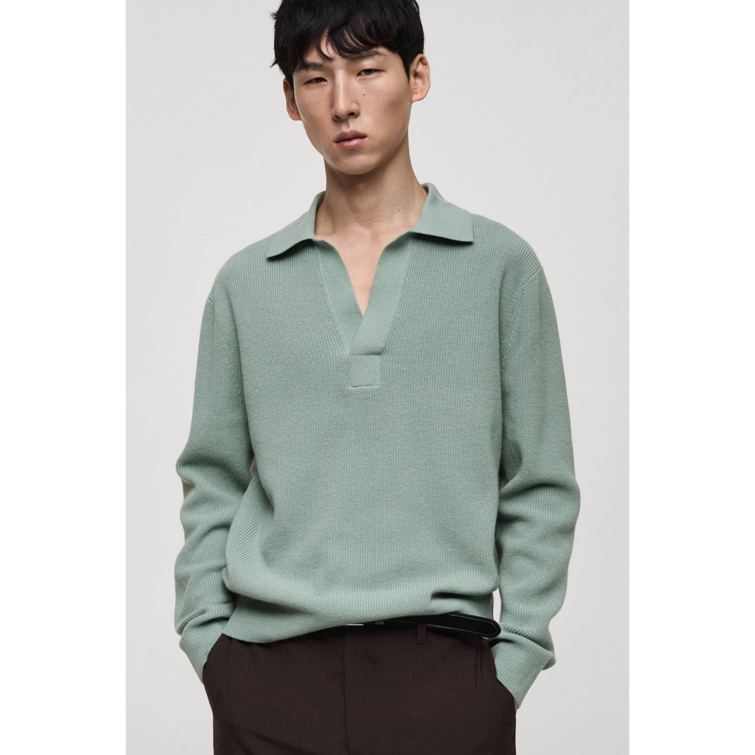 Mango Man trui fijn gebreid turquoise