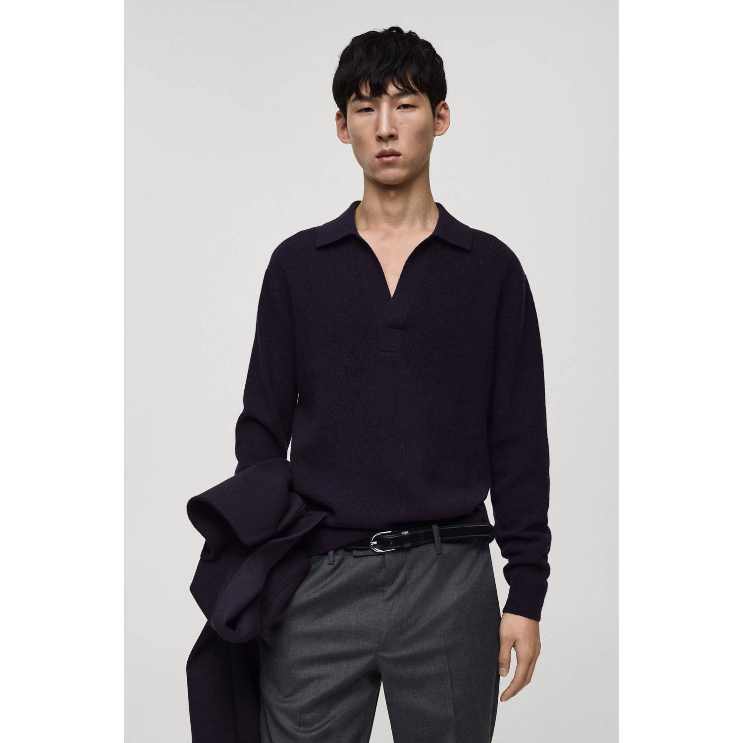 Mango Man trui fijn gebreid donkerblauw