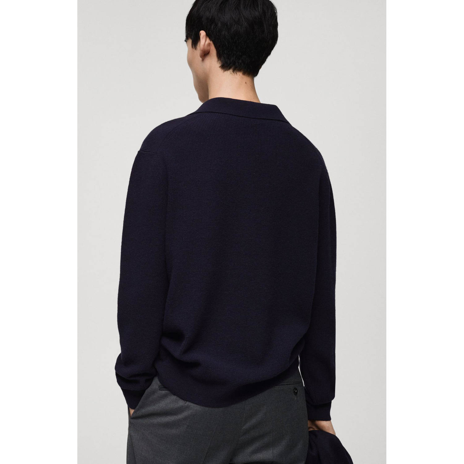 Mango Man trui fijn gebreid donkerblauw