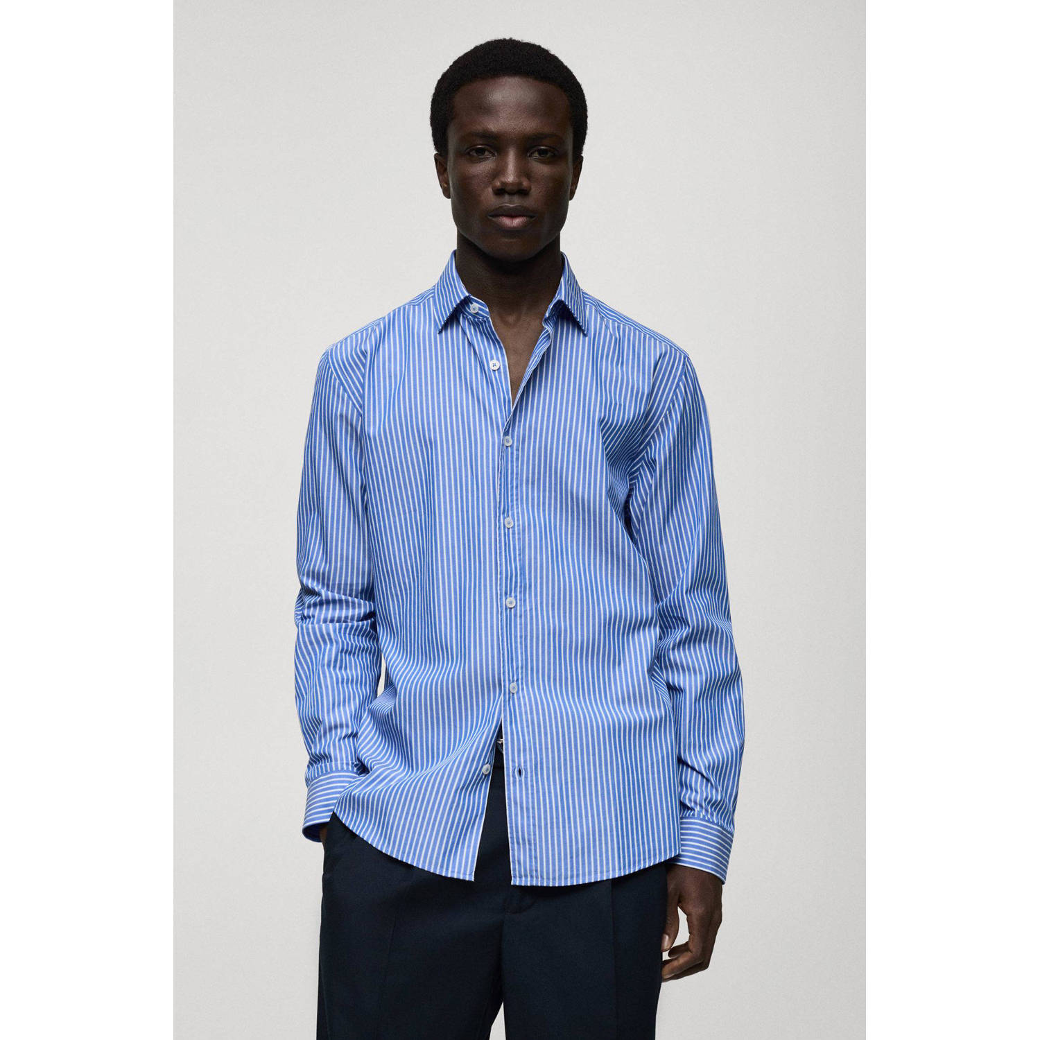 Mango Man casual overhemd blauw
