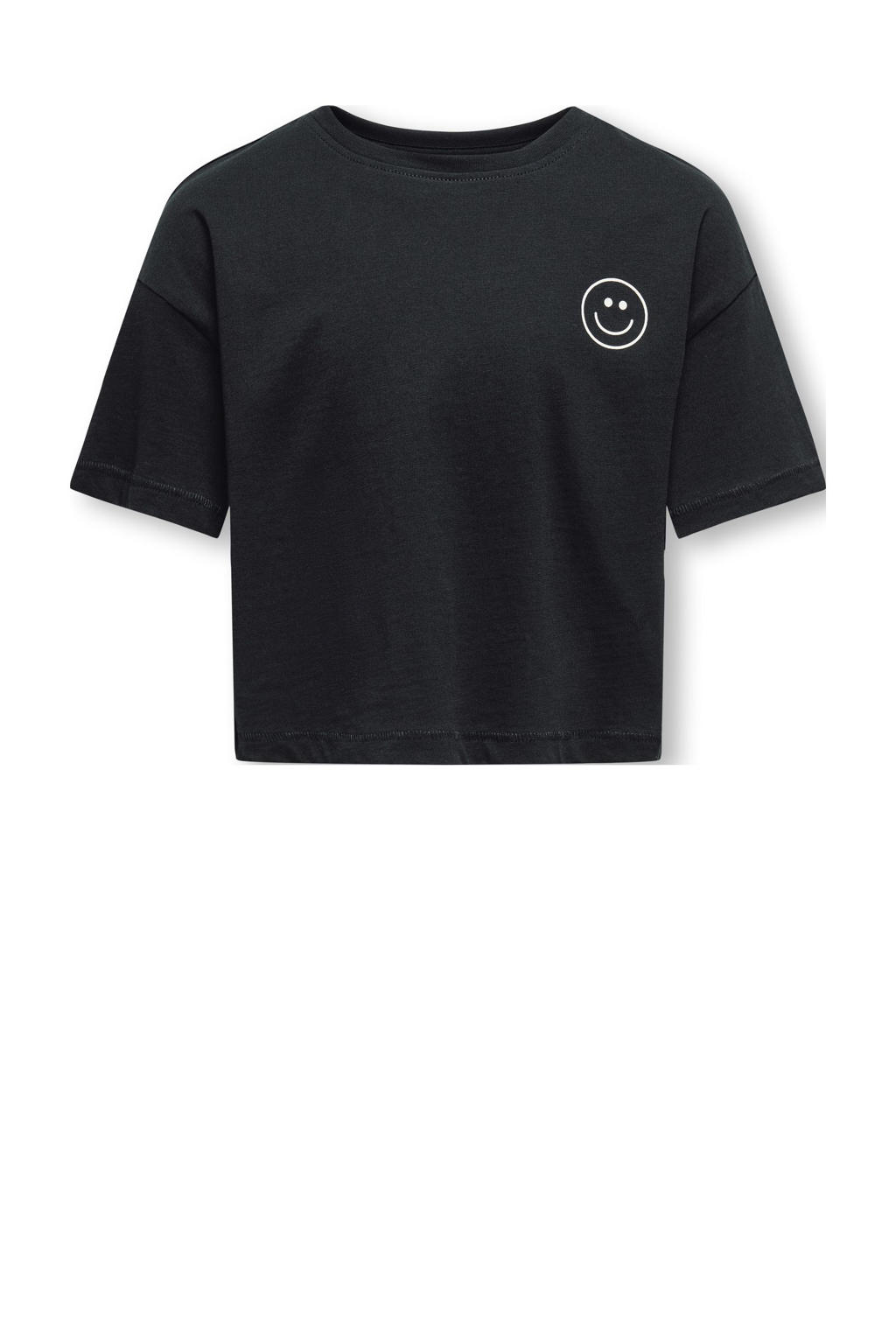 Zwarte meisjes KIDS ONLY GIRL t-shirt van katoen met printopdruk, korte mouwen en ronde hals