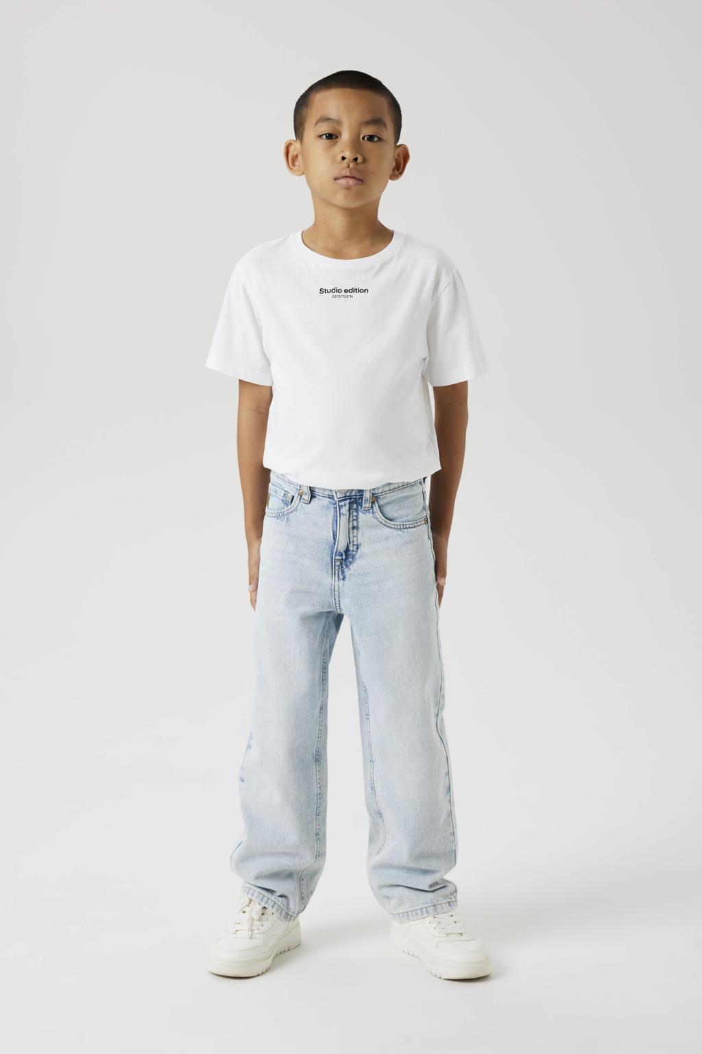 Blauwe jongens NAME IT KIDS straight fit jeans van katoen met regular waist en effen