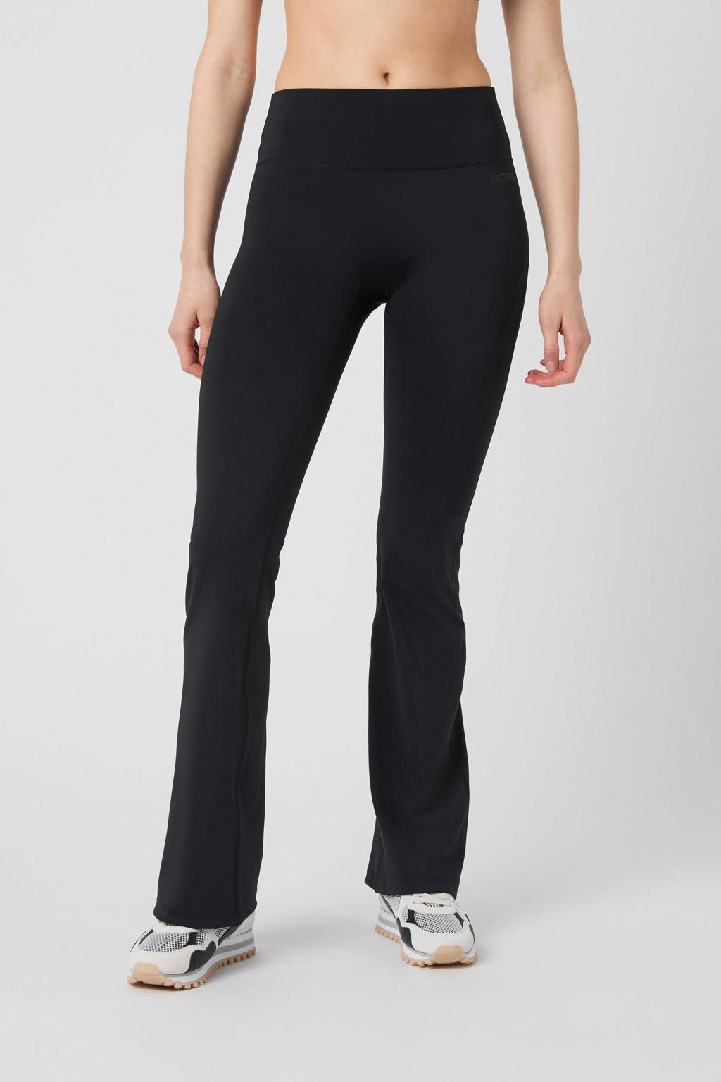 Zwarte dames Björn Borg sportbroek Borg flared van polyester met regular waist, elastische tailleband en effen