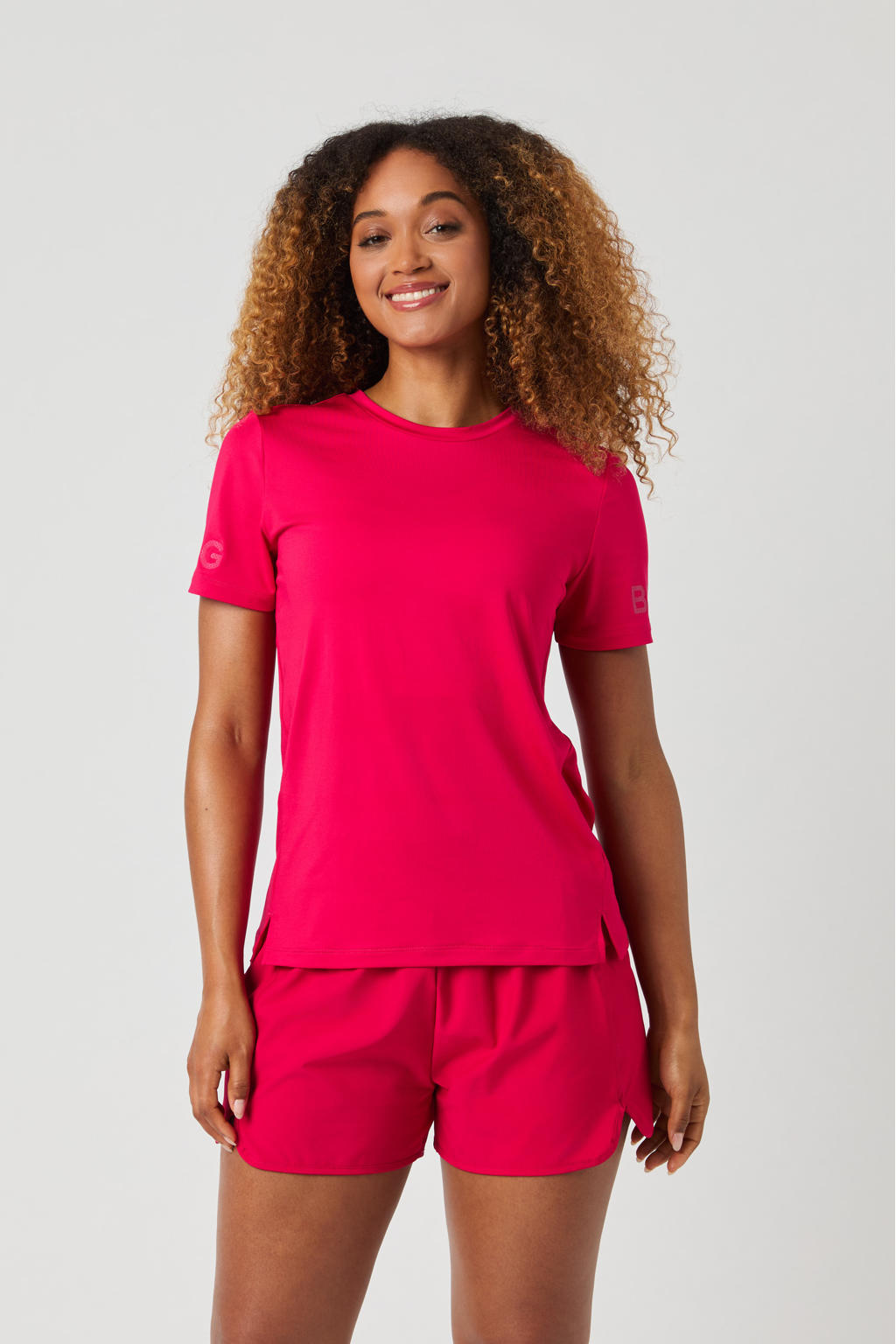 Roze dames Björn Borg sportshirt Borg van polyester met effen, korte mouwen en ronde hals