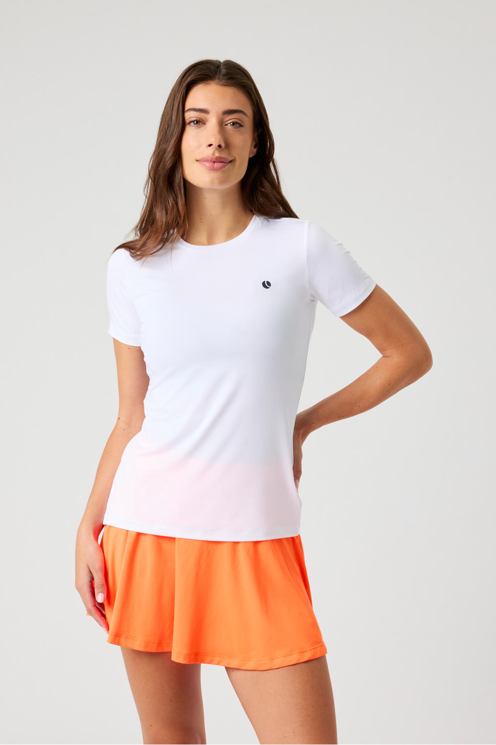 Witte dames Björn Borg sportshirt Ace Slim van polyester met effen, korte mouwen en ronde hals
