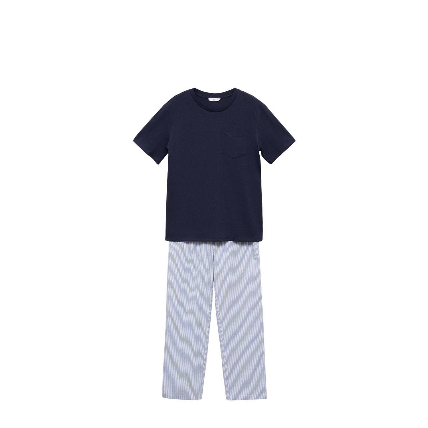 MANGO TEEN pyjama met streepdessin donkerblauw lichtblauw